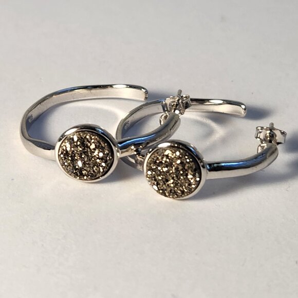 VTG 925 Silver Druzy Hoope Stud Earrings - Picture 1 of 9